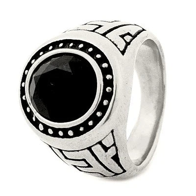 Bague Chevalière Acier 316 Argenté – Diamant CZ Noir | 2 cm