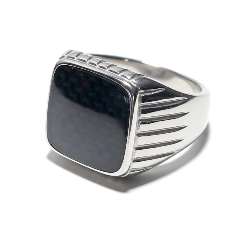 Bague Chevalière Acier Inoxydable Carbone Homme | 16 mm