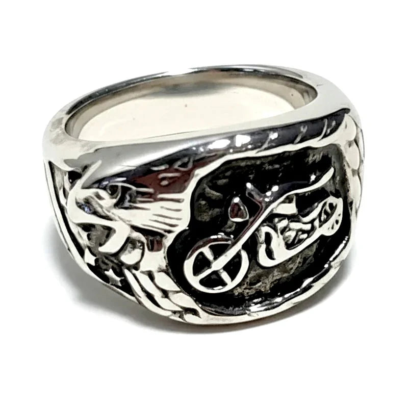 Bague Chevalière Acier Inoxydable Motif Aigle Moto Homme | 15 mm