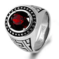 Bague Chevalière Homme Acier Inoxydable 316 Ciselé Pierre Rouge | 20 mm