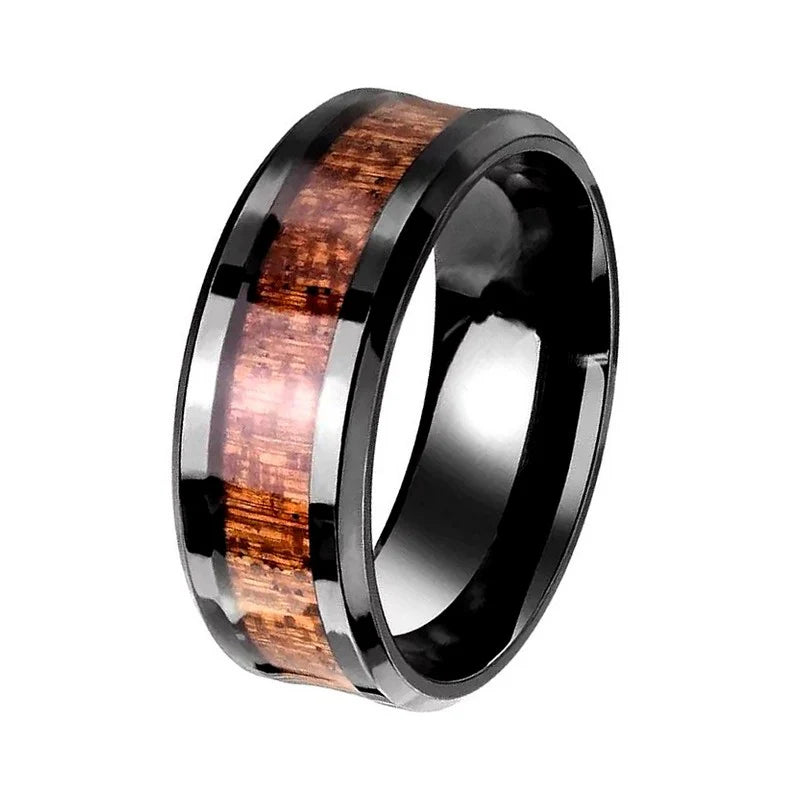 Bague Alliance Acier Inoxydable 316 Noir Bande Centrale Marron | 7 mm