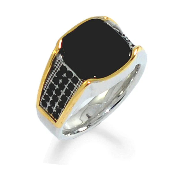 Bague Chevalière Acier Inoxydable 316 Tricolore Noir Or Argenté | 15 mm