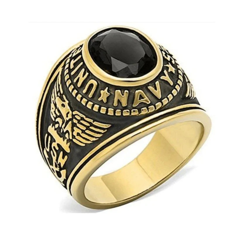 Bague Chevalière 'Navy' Acier 316 Doré – Style Marin Luxe