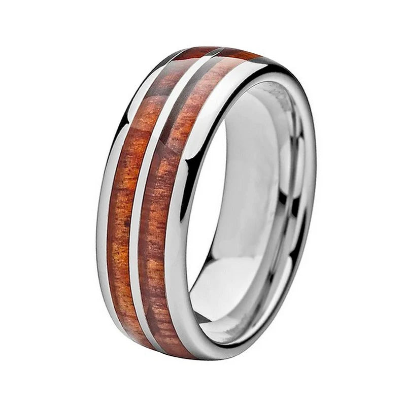 Bague Alliance Acier Inoxydable 316 Bande Centrale Marron | 8 mm
