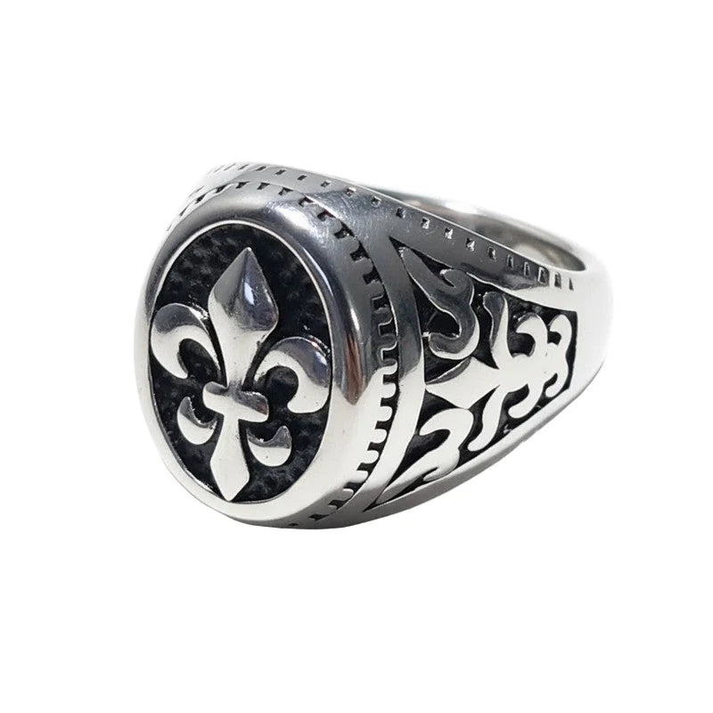 Bague Chevalière Acier Inoxydable Motif Fleur de Lys | 18 mm
