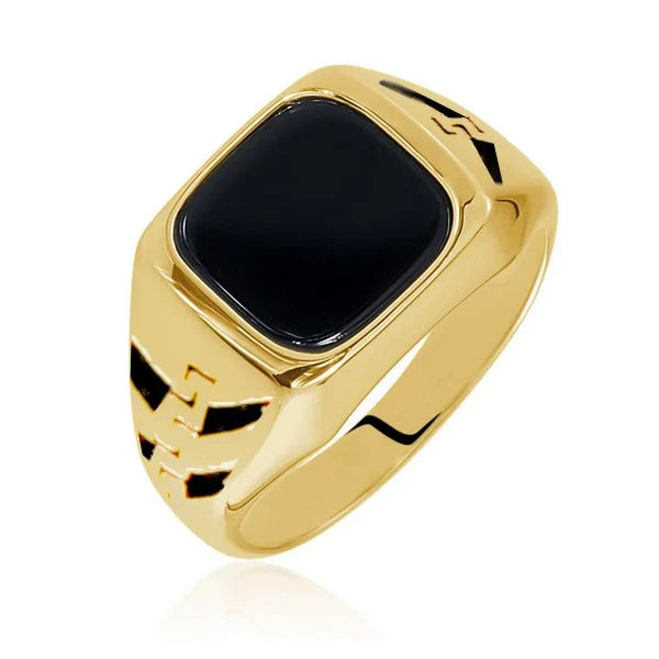 Bague Chevalière Acier Inoxydable 316 Noir et Or | 12 mm