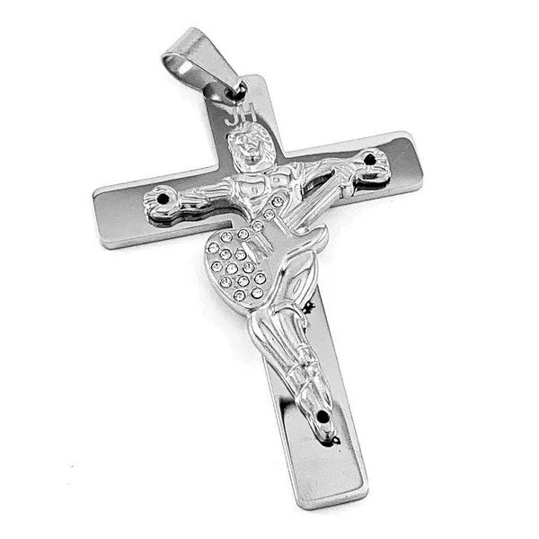 Croix Guitare Johnny Hallyday Acier 316 – Strass & Estampille JH | 5.5 cm