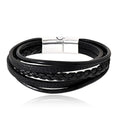 Bracelet Cuir Véritable 5 Brins Tressé & Acier Inoxydable – 21 cm