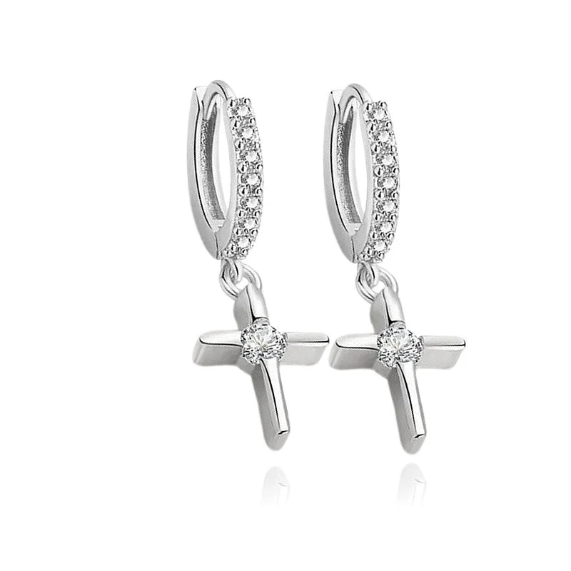 Boucles d'Oreilles Aria Croix | Argent 925 Poinçon Certifié | Zirconium | Élégance & Symbole