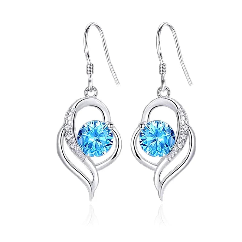 Boucles d'Oreilles Cœur Zirconium & Oxyde Bleu | Argent 925 Poinçon Certifié | Bijou Femme Unique & Exclusif