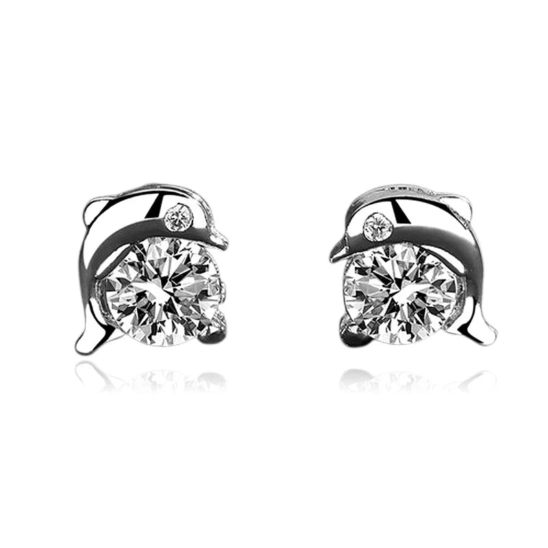 Boucles d'Oreilles Argent 925 Dauphin & Zirconium | Certifiées Poinçon | Bijou Femme Mer & Poésie