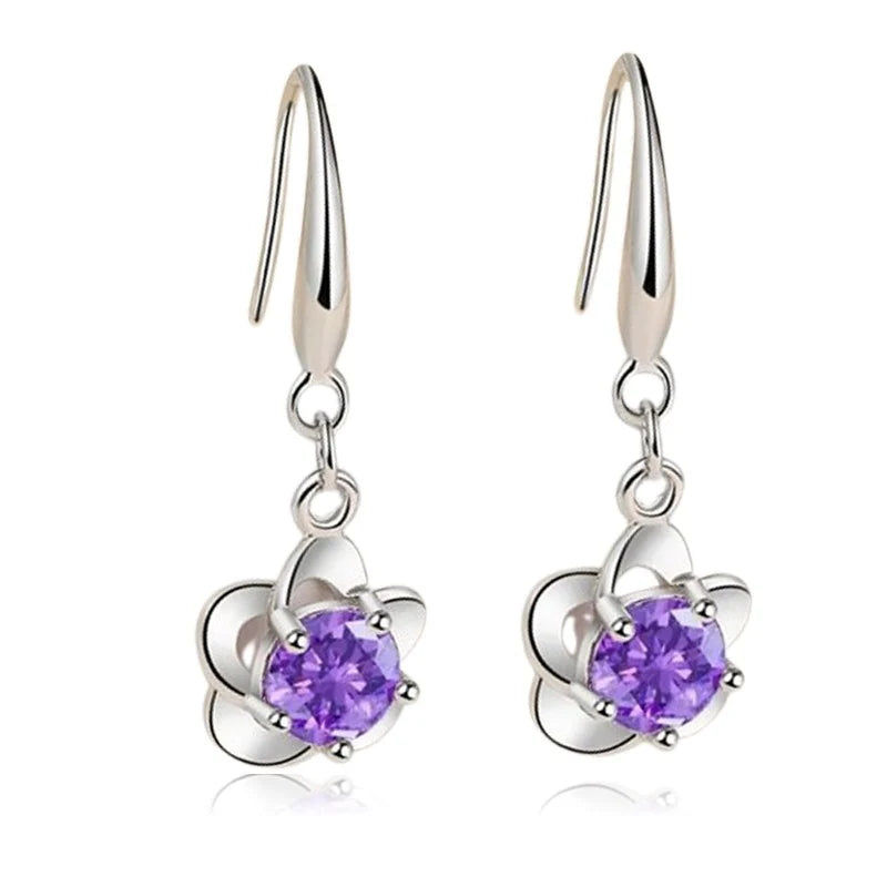 Boucles d'Oreilles Argent 925 Motif Floral & Zirconium | Certifiées Poinçon | Bijou Femme Luxe Tombantes
