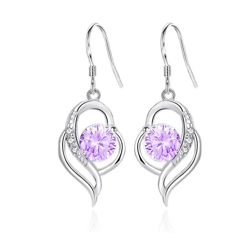 ✨ Boucles d'Oreilles Cœur Argent 925 Poinçonné | Zirconium & Oxyde Mauve Iris | Romantique