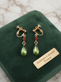 Boucles d'Oreilles en Acier Inoxydable Doré Multiples Pierres Vertes et Rouges A Clip