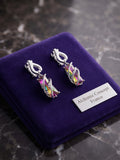 Boucles d'Oreilles Acier Inoxydable Argenté Pierre Violette à reflets à Clip