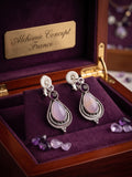 * Boucles d'Oreilles en Acier Inoxydable Double Pierres Violettes A Clip - Style Baroque