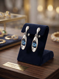 * Boucles d'Oreilles en Acier Inoxydable Pierre Bleue A Clip - Forme Géométrique