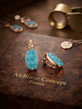 * Boucles d'Oreilles en Acier Inoxydable Doré Pierres Bleues A Clip - Style Vintage