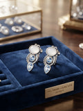 * Boucles d'Oreilles en Acier Inoxydable Triples Pierres Bleues A Clip