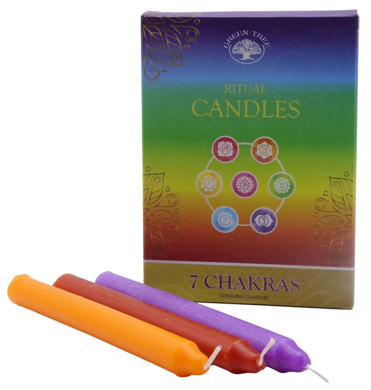 Bougies Rituel 7 Chakras – Lot de 7 Bougies Teintées dans la Masse | 13 cm