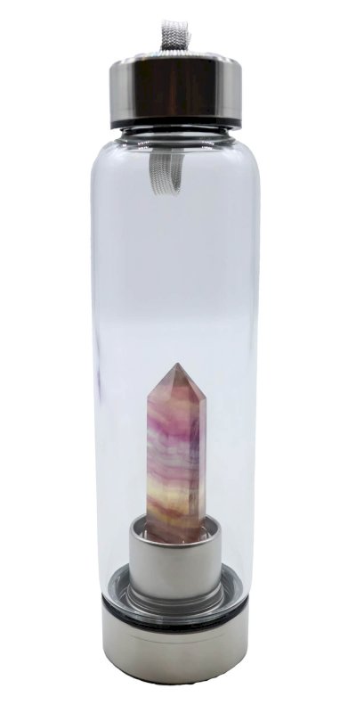 Bouteille Tadasana Pointe Fluorite Multicolore | Cristal Naturel Intégré | Concentration & Équilibre Mental | Hauteur 25 cm