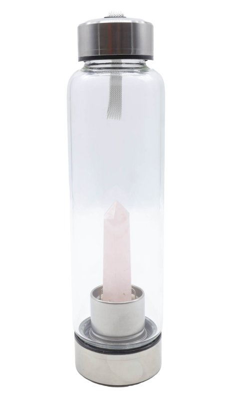 Bouteille Tadasana Pointe Quartz Rose | Cristal Naturel Intégré | Amour & Douceur | Hauteur 25 cm