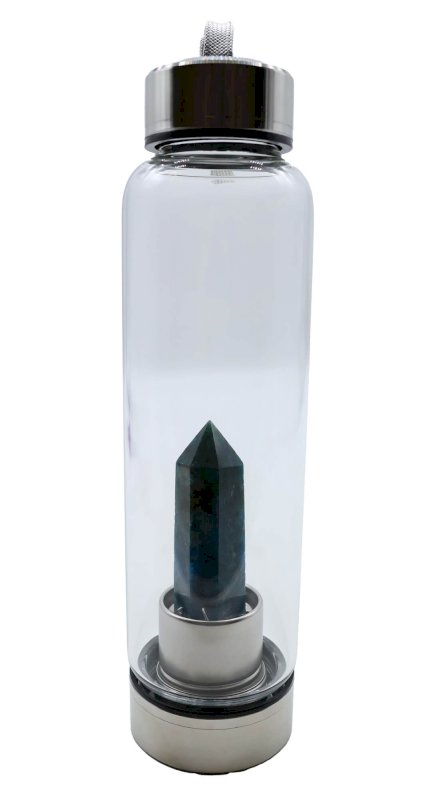 Bouteille Tadasana Pointe Apatite | Cristal Naturel Intégré | Motivation & Clarté Mentale | Hauteur 25 cm