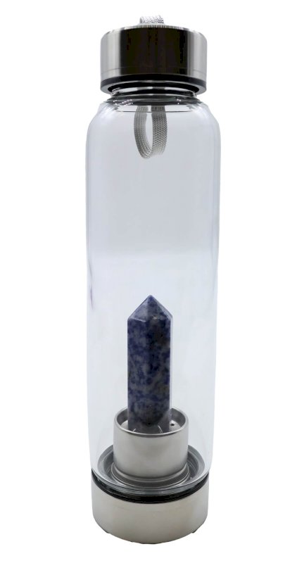 Bouteille Tadasana Pointe Sodalite | Cristal Naturel Intégré | Logique & Paix Mentale | Hauteur 25 cm