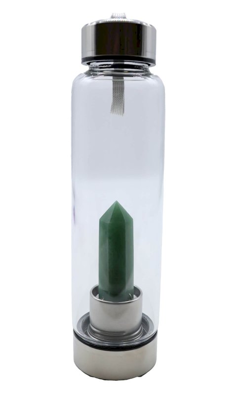 Bouteille Tadasana Pointe Aventurine Verte | Cristal Naturel Intégré | Chance & Prospérité | Hauteur 25 cm