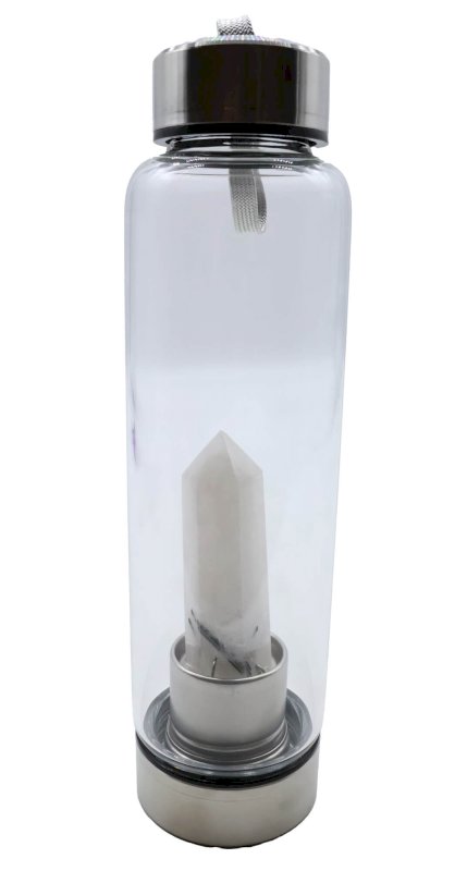 Bouteille Tadasana Pointe Quartz Tourmaline | Cristal Naturel Intégré | Purification & Protection Totale | Hauteur 25 cm