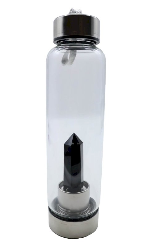 Bouteille Tadasana Pointe Obsidienne Noire | Cristal Naturel Intégré | Protection Absolue & Ancrage | Hauteur 25 cm