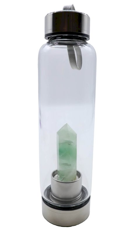 Bouteille Tadasana Pointe Fluorite Verte | Cristal Naturel Intégré | Croissance & Renouveau | Hauteur 25 cm