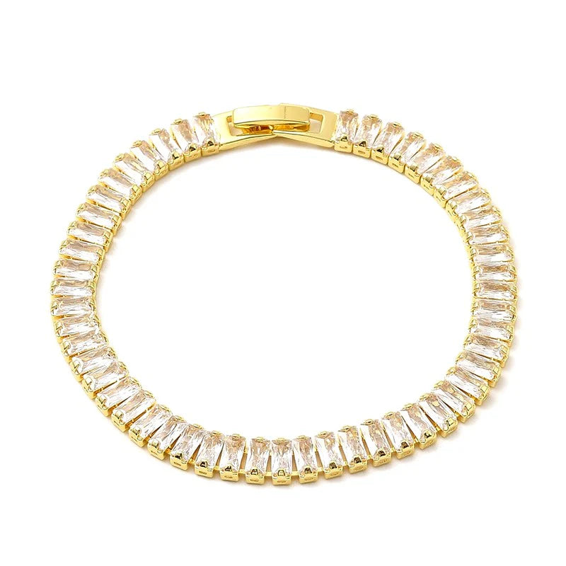 * Bracelet Femme Doré Plaqué Or 1 Micron — Zirconiums Blancs Scintillants 17 cm