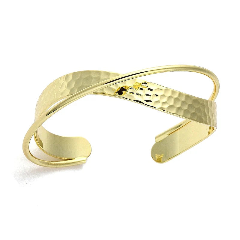 * Bracelet Manchette Double Rangs Femme Doré – Plaqué Or 1 Micron Premium | Bijou Moderne Sophistiqué