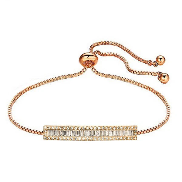 * Bracelet Luxe Serti Or Rose – Plaque Diamants CZ | Collection Alchimie Concept France