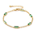 * Bracelet Femme Souple Doré Plaqué Or 1 Micron — Diamant CZ Rectangle Vert 18+3 cm