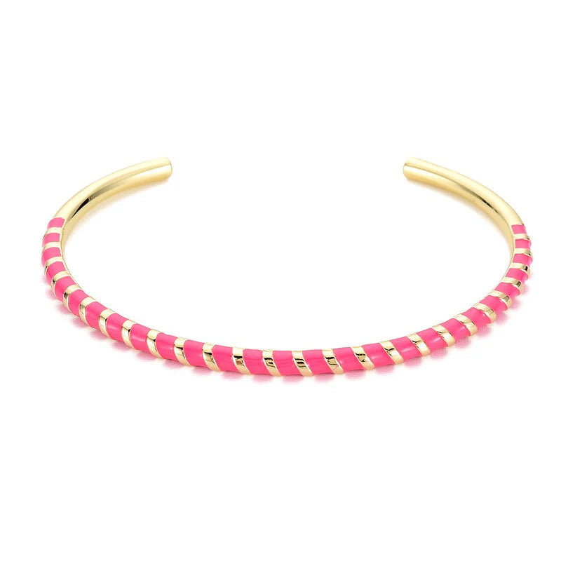 * Bracelet Manchette Femme Doré Zirconiums & Émail Rose – Plaqué Or 1 Micron Premium | Bijou Élégant Réglable