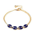 * Bracelet Femme Grain de Café Doré Plaqué Or 1 Micron — Breloque Bleu Nuit 17+4 cm