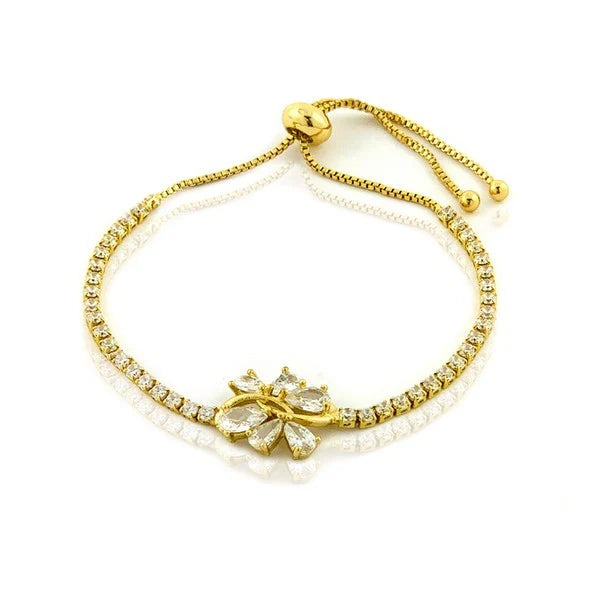* Bracelet Souple Fin Petites Fleurs Ciselées Strass Doré – Plaqué Or | Alchimie Concept France