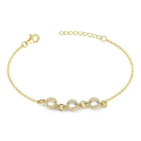 * Bracelet Femme Trio Diamant CZ Doré – 3 Zirconiums Sertis Main | Plaqué Or 1 Micron