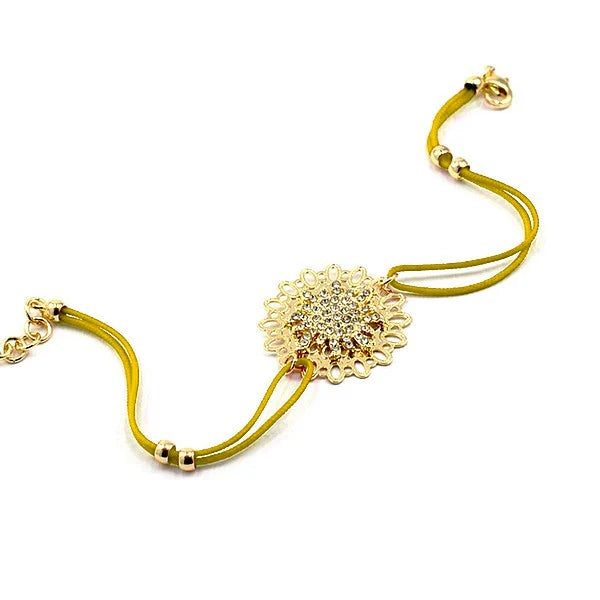 * Bracelet Cordon Jaune Moutarde Rosace Strass Dorée – Zirconiums | Alchimie Concept France