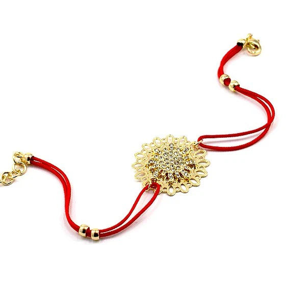 * Bracelet Double Cordon Rouge Fleur CZ & Perles Dorées – Plaqué Or | Alchimie Concept France