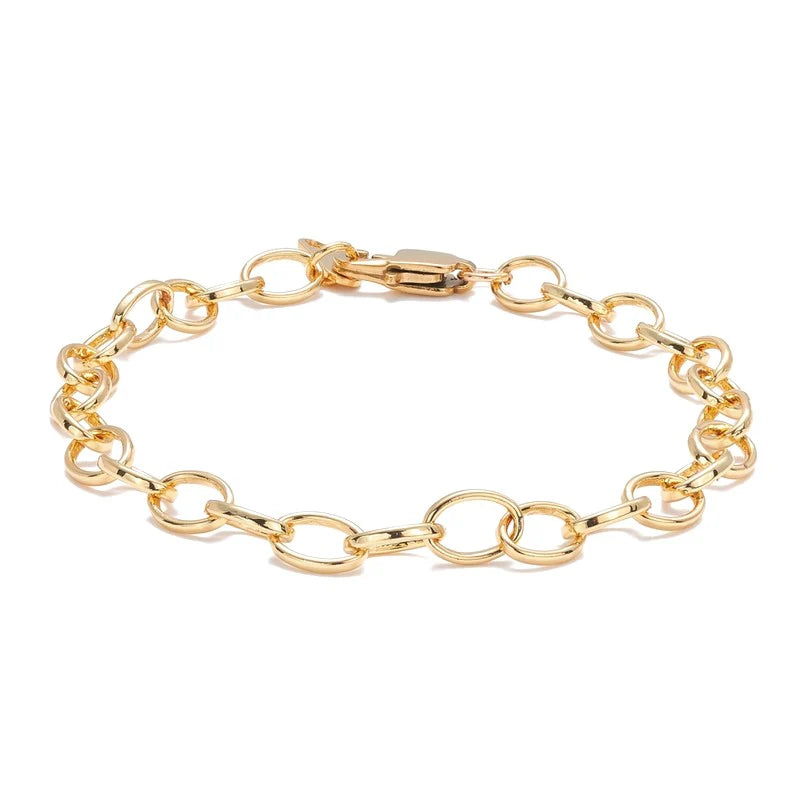 * Bracelet Femme Chaîne Forçat Doré Plaqué Or 1 Micron — Diamant CZ 18 cm Souple