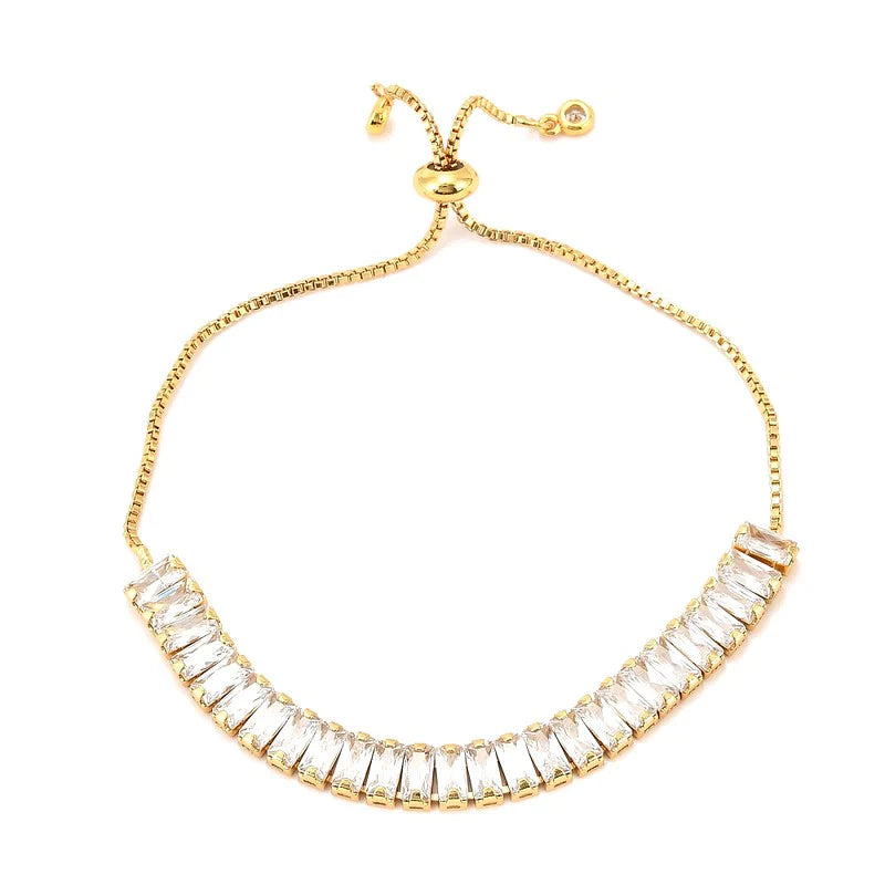* Bracelet Femme Coulissant Doré Plaqué Or 1 Micron — Zirconiums Blancs Scintillants