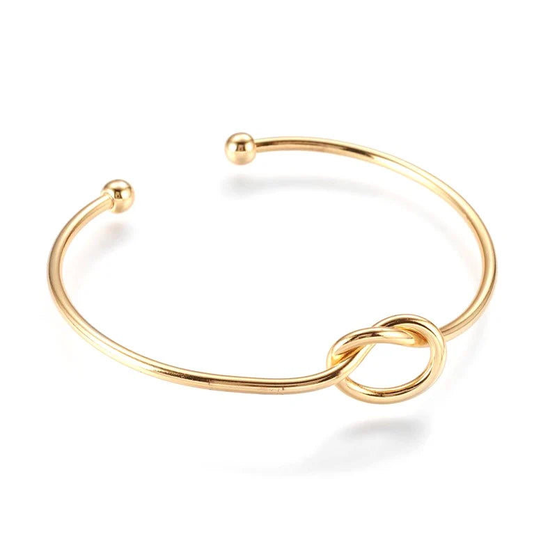 * Bracelet Jonc Manchette Nœud Femme Doré – Plaqué Or 1 Micron Premium | Bijou Féminin Élégant