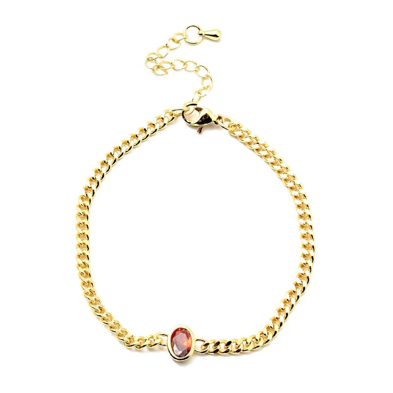 * Bracelet Femme Doré Pendant Ovale Champagne – Plaqué Or 1 Micron