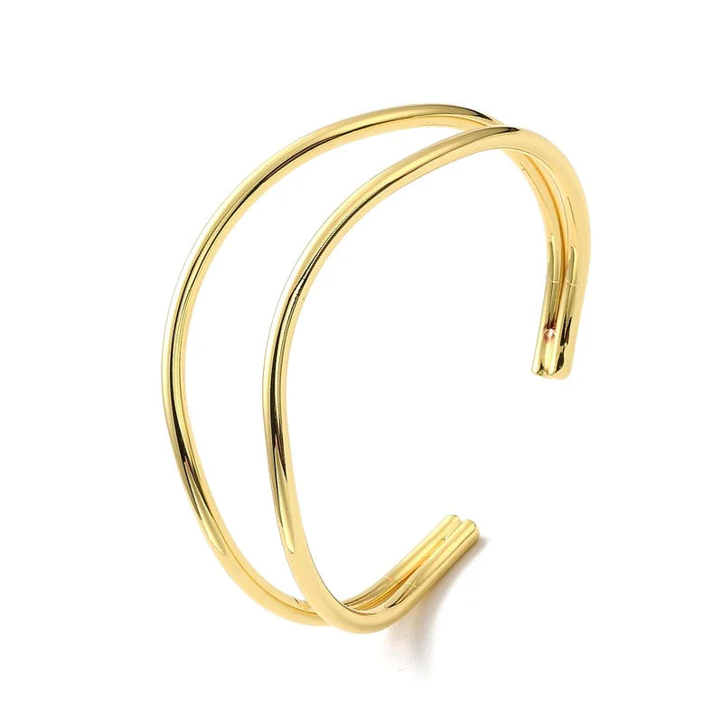 * Bracelet Manchette Femme Doré 2 Rangs – Plaqué Or 1 Micron Premium | Bijou Élégant Intemporel