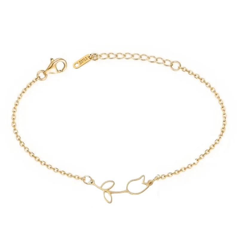 * Bracelet Femme Souple Maille Forçat Fleur Doré – Plaqué Or 1 Micron Premium | Bijou Floral Élégant
