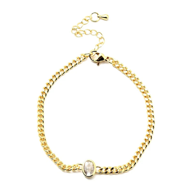 * Bracelet Femme Doré Pendant Ovale Blanc – Plaqué Or 1 Micron