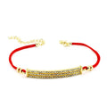 * Bracelet Cordons Rouges Motif Rectangle CZ Doré – Plaqué Or | Alchimie Concept France